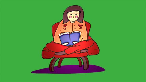 Loop Desenho Animado Animação Vídeo Uma Mulher Sentada Focada Seriamente — Vídeo de Stock
