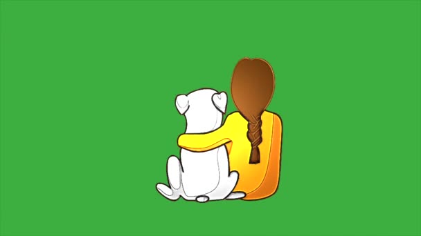 Видеоцикл Анимации Женщины Которая Дружит Собакой Сидящей Вместе Зеленом Фоне — стоковое видео