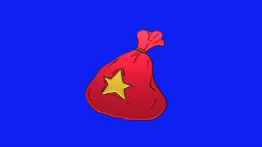 Animasyon karikatür videosu mavi ekran arka planında bir çuval Noel Baba hediyesi, kullandığınız video düzenleme yazılımını kullanarak mavi arkaplanı kaldırın