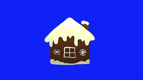 Animacja Wideo Kreskówki Domu Śniegu Tle Niebieskiego Ekranu Usunąć Niebieskie — Wideo stockowe
