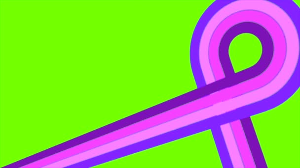 レトロなテーマのアニメーションビデオ 紫とピンクのラインが緑の背景の円に移動します — ストック動画