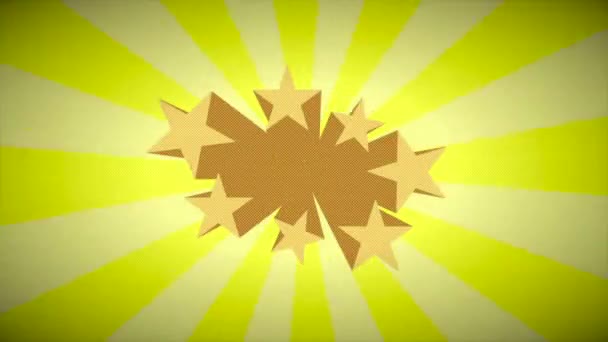 Retrotema Animerad Video Sunburst Roterar Och Stjärna Visas — Stockvideo