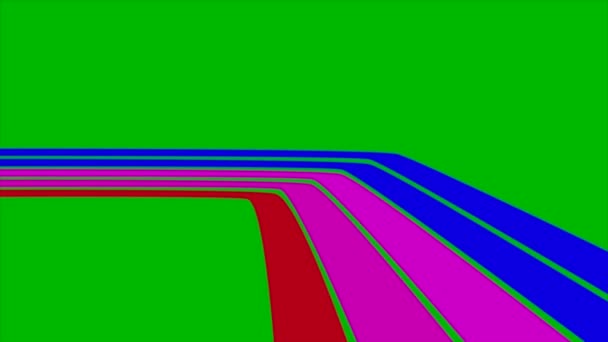 レトロなテーマのアニメーションビデオ 移動線は緑の背景に青い赤とピンクを着色しました — ストック動画