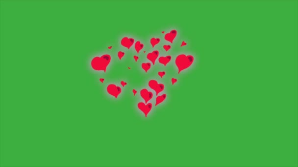 アニメーションループビデオエレメントエフェクト漫画エネルギー グリーンスクリーン背景に愛のロゴ — ストック動画