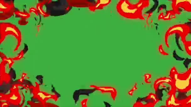 アニメーションループビデオエレメント効果 緑のスクリーンの背景に漫画の火 — ストック動画