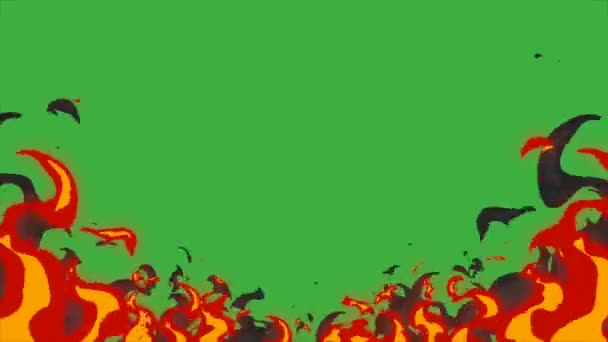 アニメーションループビデオエレメント効果 緑のスクリーンの背景に漫画の火 — ストック動画