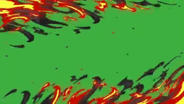 Анимация Loop Видео Эффект Мультипликационного Огня Зеленом Фоне Экрана — стоковое видео
