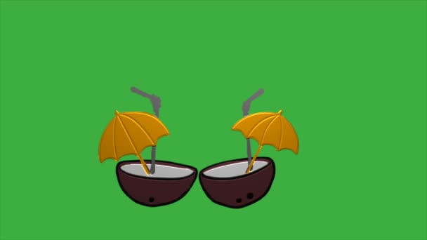 Loop Video Animation Tecknad Kokos Dryck Grön Skärm Bakgrund — Stockvideo
