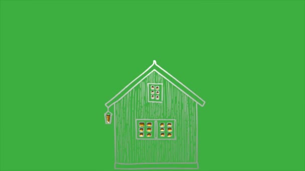 Pętla Animacja Wideo Kreskówka Domu Zielonym Tle Ekranu — Wideo stockowe
