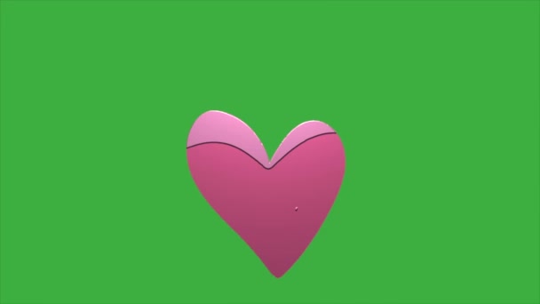 Цикл Відео Анімації Мультфільм Про Знак Кохання Рухається Фоні Зеленого — стокове відео
