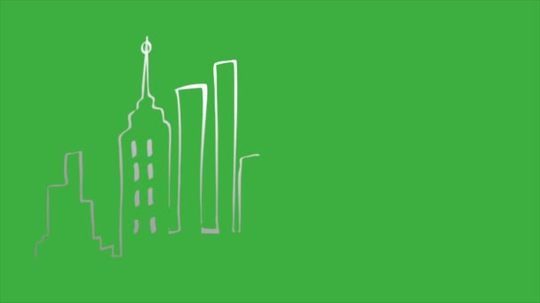 Animación Vídeo Loop Edificio Ciudad Sobre Fondo Pantalla Verde — Vídeos de Stock