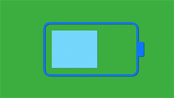 Анимационное Видео Низкая Батарея Знак Зеленом Фоне Экрана — стоковое видео