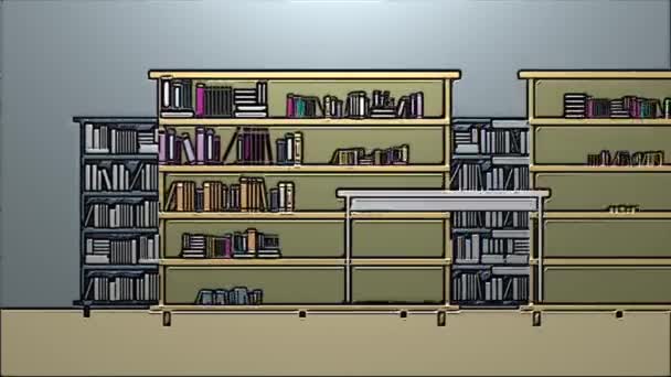 Bir Yerin Video Animasyonu Yani Kütüphane — Stok video