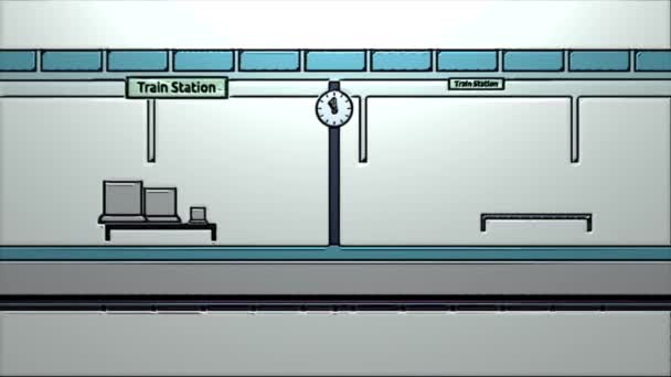 Βίντεο Animation Ενός Τόπου Δηλαδή Σιδηροδρομικό Σταθμό — Αρχείο Βίντεο