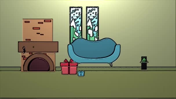Videoanimation Eines Zimmers Das Weihnachtlich Dekoriert Wird — Stockvideo
