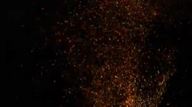 Gerçekçi yüzen közler siyah ekran arkaplanındaki parçacıkları yakar. Bu element etkisini görüntülerin karışım modu üzerinde kullanabilirsiniz. .