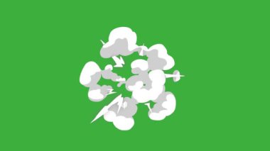 Yeşil ekran arka planında hareket eden video animasyon çizgi film patlama element efekti döngüsü 