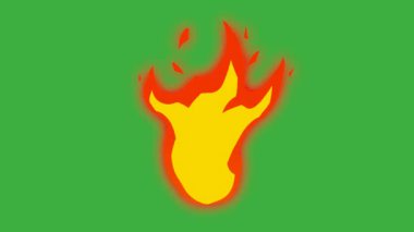  Yeşil ekran arka planında hareket eden video animasyon çizgi film ateş element efekti döngüsü