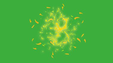 Yeşil ekran arka planında hareket eden video animasyon çizgi film enerji elemanı efekti döngüsü