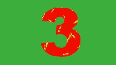 Yeşil ekran arka planında 3 numaralı animasyon video döngüsü ateşlemesi