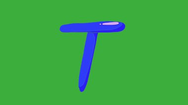 Animasyon video çizgi film sıvı harf T logosu yeşil ekran arka planında hareket ediyor