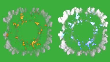Animasyon video duman patlama ögesi efekti yeşil ekran arka planında hareket ediyor