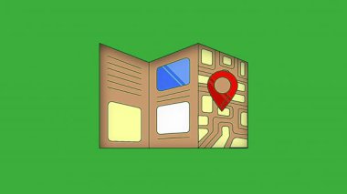 Yeşil ekran arkaplanında hareket eden canlandırma video haritası kağıt simgesi