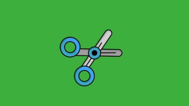 Yeşil ekran arka planında hareket eden canlandırma video simgesi makasları