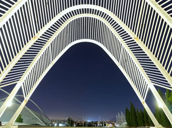 Architectural elements under the moonlight in Olympic Athletic Center of Athens during an autumn calm night, Athens, Greece