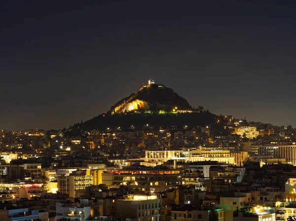 Lykabettus Bei Nacht Stadtpanorama Athen Griechenland — Stockfoto