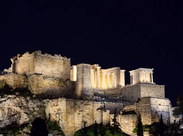 希腊雅典 夜间巴台农神庙的夜景 — 图库照片