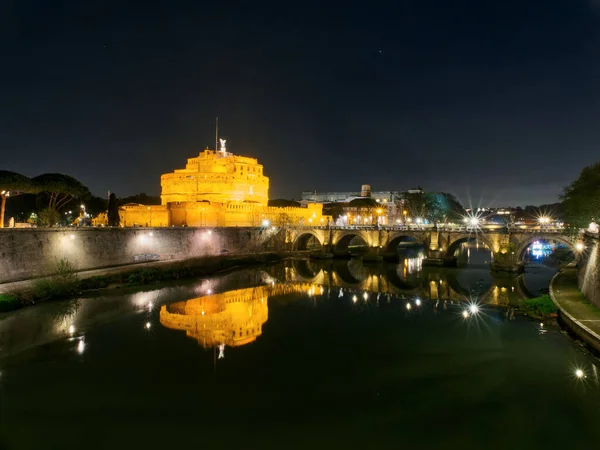Sant Angelo Castle Castello Bridge Ponte Night Beautiful Reflections Tiber — Stock Photo, Image