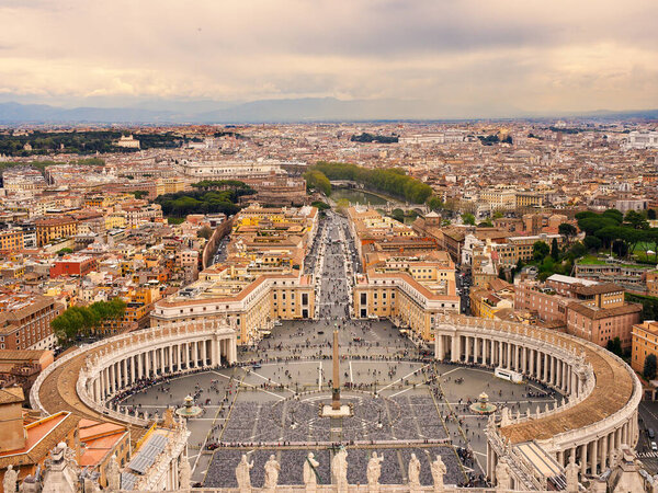Aerial day view of Saint Peters Square in Vatican stock photo