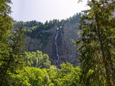 Berchtesgaden Ulusal Parkı 'ndaki şelale manzarası, Bavyera, Almanya 