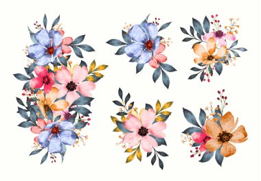 Watercolor flower bouquet for floral border in watercolor style clipart