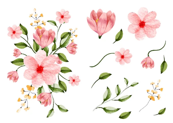 Свадебное Приглашение Цветочный Букет Дизайн Акварелью Цветы Листья — стоковый вектор