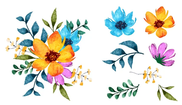 Цветы Листья Акварелью — стоковый вектор