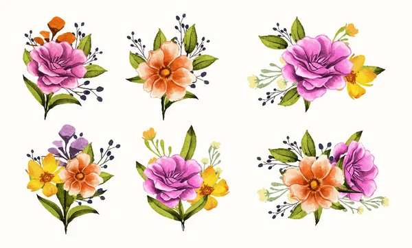 Натуральный Цветочный Букет Изолированными Цветами Листьями Акварельном Стиле — стоковый вектор