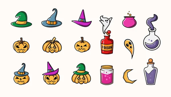 Ensemble Icônes Vectorielles Élément Halloween Design Plat — Image vectorielle