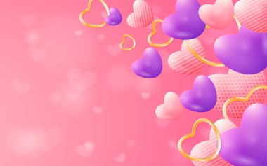 Kırmızı, pembe ve altın 3D kalp sembollü Sevgililer Günü arkaplan tasarımınız kutlu olsun. Kutlama kartları, sosyal medya grafikleri, etkinlik davetiyeleri, promosyon, teklif, afiş, poster, web sitesi ve Sevgililer Günü için alışveriş şablonu için mükemmel
