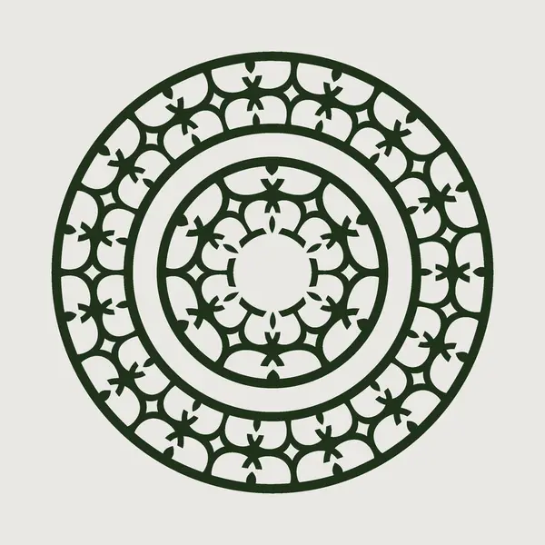 Beyaz arka planda izole edilmiş zarif koyu yeşil mandala. Bu dekoratif tasarım, çeşitli yaratıcı projelere sanatsal bir dokunuş eklemek için mükemmel dairesel bir geometrik desen içerir..