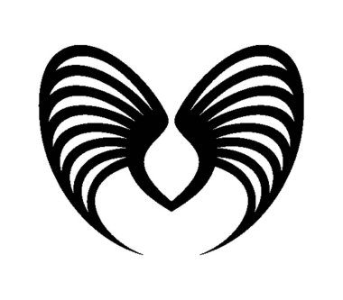 Soyut yaratıcı kanat silueti beyaz arkaplanda izole edilmiş, farklı kıvrımlı çizgilerle şekillendirilmiş, siyah kanat tasarımı tüye benzer bir etki yaratıyor, temiz beyaz bir arkaplan üzerine kuruluyor. Logolar ve grafik elementler için ideal.