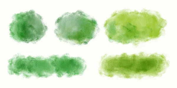 Grüne Aquarellflecken Und Streifen Isoliert Auf Weiß Handbemalt Vektorillustration — Stockvektor