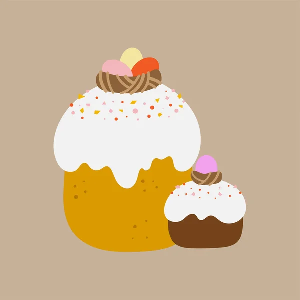 イースターエッグ付きのイースターケーキ カップケーキ ケーキ イースターシンボルのデザート — ストックベクタ