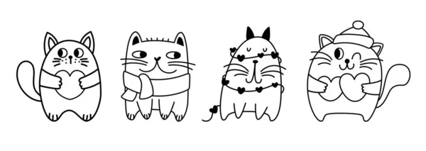 Малювати Векторну Колекцію Ілюстрацій Милих Персонажів Cat Doodle Мультяшний Стиль — стоковий вектор