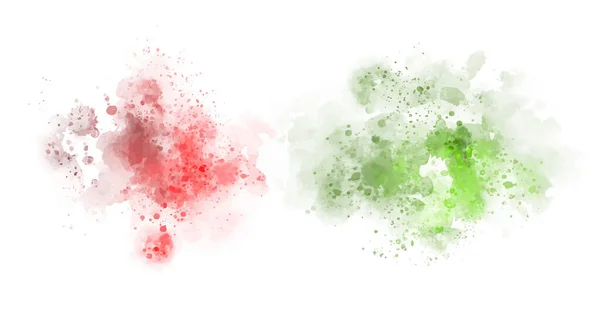 Farbenfrohe Aquarellflecken Und Spritzer Grün Rot Mit Groben Strichen Und — Stockvektor
