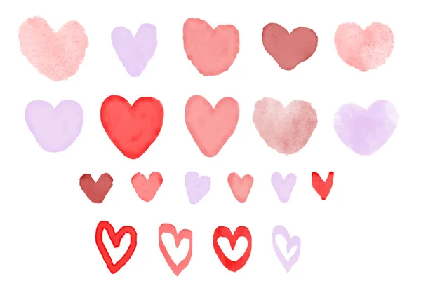 Σύνολο Από Ακουαρέλες Ζωγραφισμένες Καρδιές Χειροποίητος Πίνακας Εικονογράφηση Διανύσματος — Διανυσματικό Αρχείο