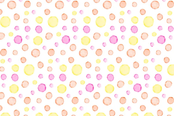 矢量水彩纹理 水瓶圈 无缝图案 白色底色上的水彩斑斓的粉红色和黄色污迹 — 图库矢量图片