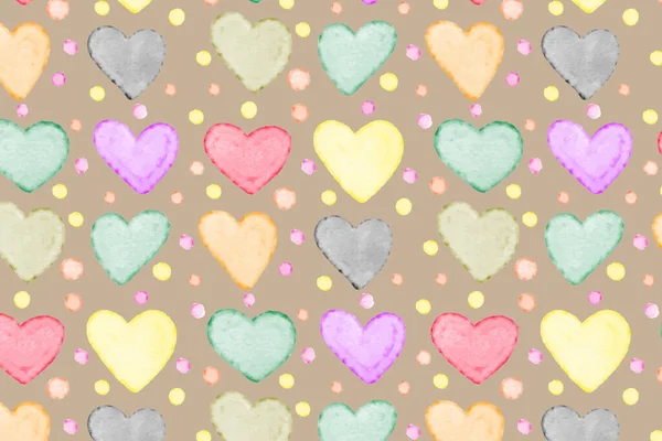 Söt Akvarell Hjärtan Sömlös Mönster Flerfärgad Akvarell Hjärtan Handritade Romantisk — Stock vektor