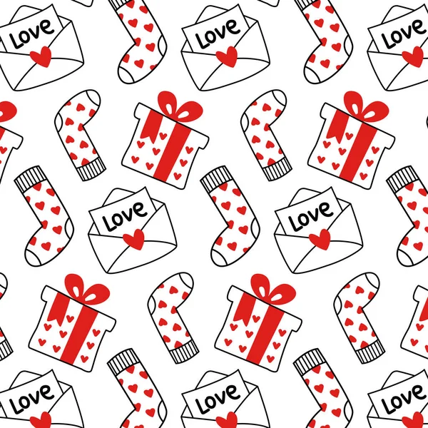 Bezproblémový Vzor Lásky Šťastného Valentýna Ručně Kreslené Čmáranice Bílém Pozadí — Stockový vektor